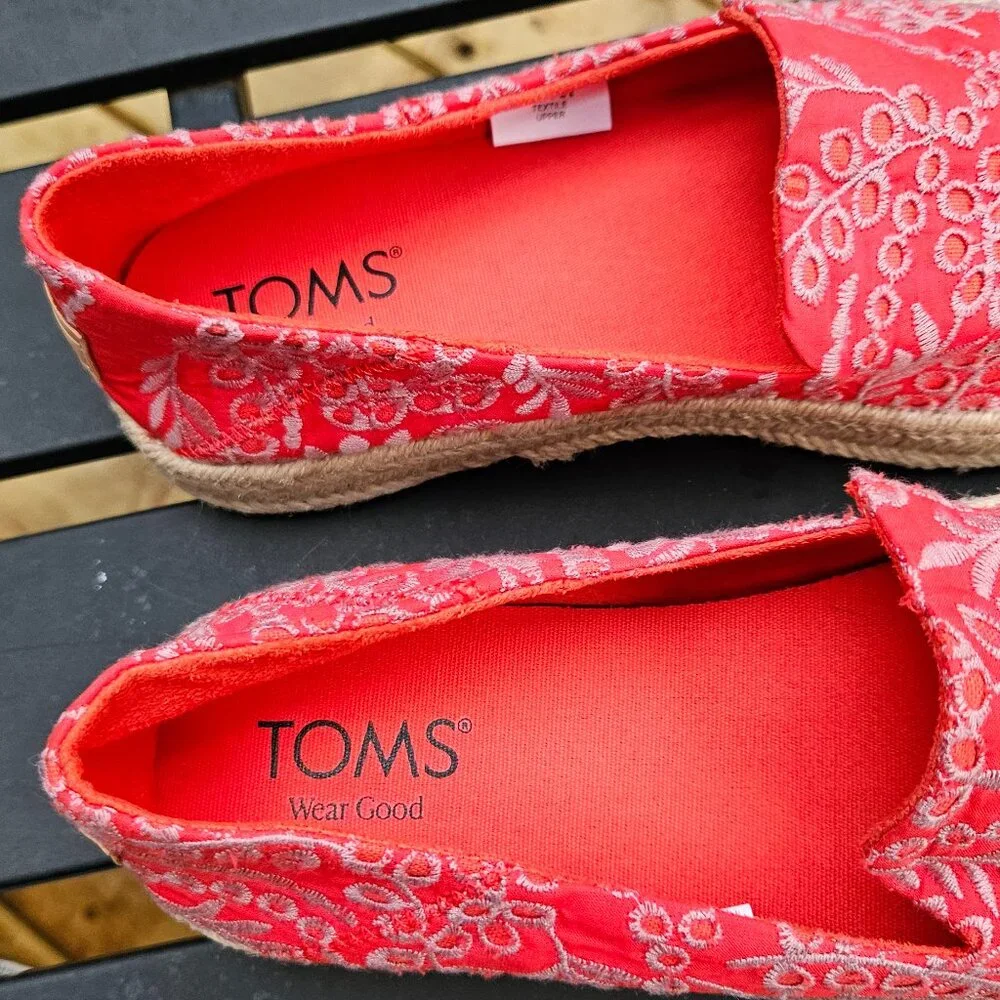 Toms Coral Embroidered Espadrille Slip-On Flats